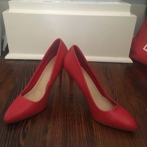 Red Faux Leather Pumps